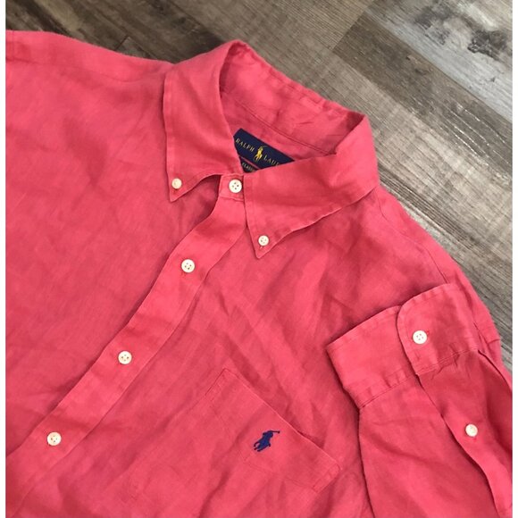 Polo Ralph Lauren Mens XL Light Red Linen Long Sleeve Button Down Shirt - Picture 1 of 5